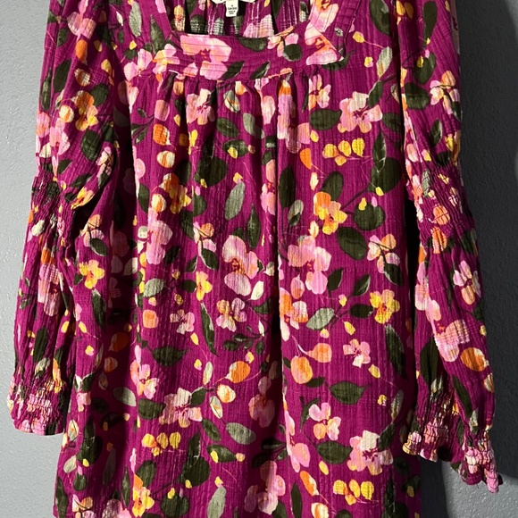 The Pioneer Woman Floral Square Neck Peasant Top Womens 1X Smocking Sleeves Boho - Picture 5 of 7